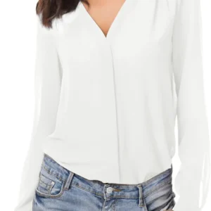 Womens V Neck Ruffled Shoulder Business Causal Chiffon Blouse Button down Shirts