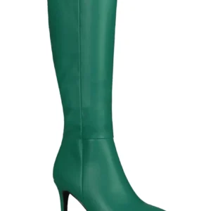 Women Pointed Toe Side Zipper Stiletto Heel Knee High Boots Silver 9