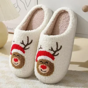 Christmas Slippers Fluffy Home Cute Christmas Tree Cozy Plush Slippers Winter Warm Anti-Slip Flats Cotton Slippers for Women
