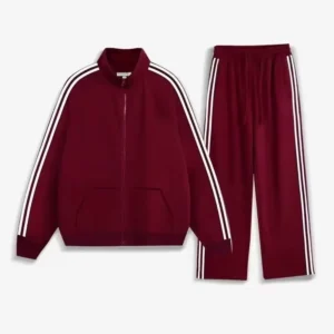 Casual Three-Stripes Men'S Jacket and Pants Set Spring Autumn Loose Fit Fashionable Two-Piece Suit Stand Collar Long Trousers